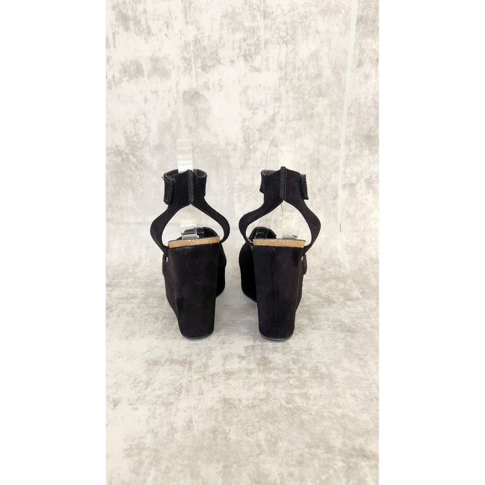Pedro Garcia Wedge Sandals Womens 40 Black Suede Platform Peep Toe Spain Luxury